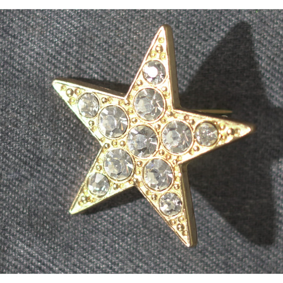 Gold Star Brooch with Clear Rhinestones – Vintage 1.75" Sparkling Holidaycore - Picture 5 of 7